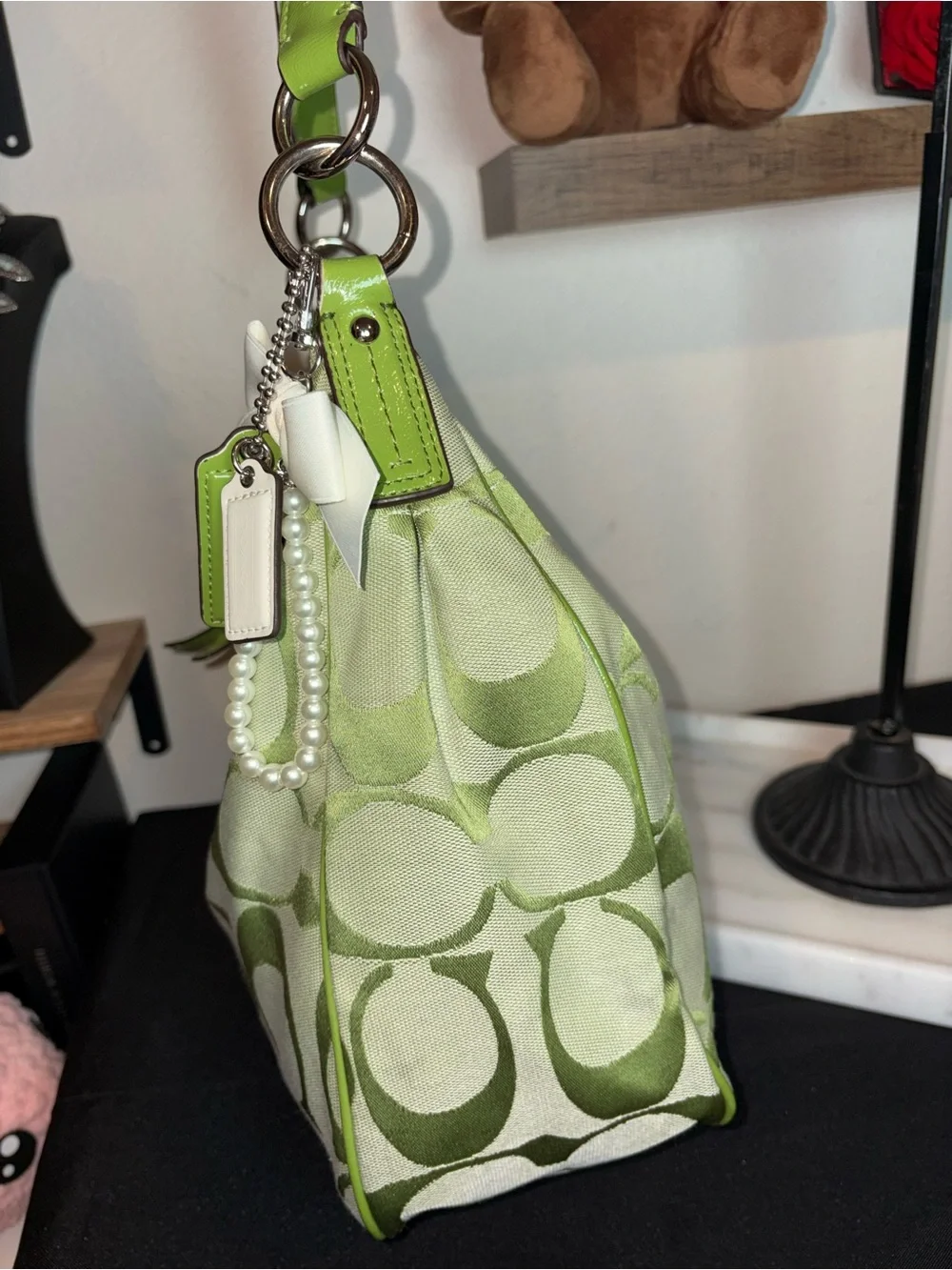 Coach Lime Green Signature C Striped Hobo Signature Shoulder Bag
